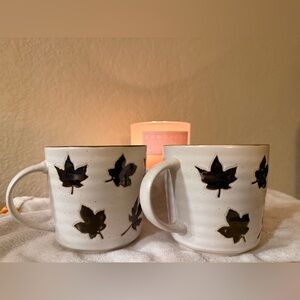 Prima Design- Leaf Patterned Ceramic Mugs - White and Brown